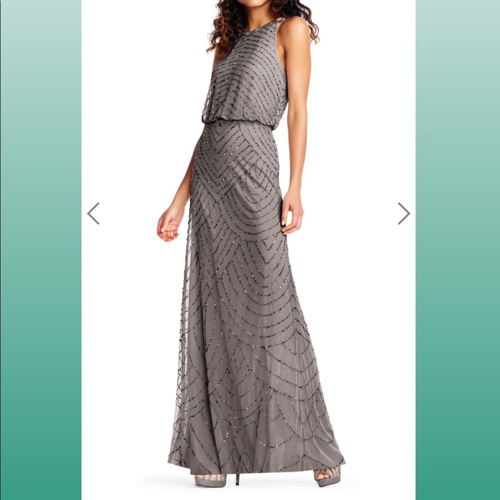 Adrianna Papell grey beaded dress